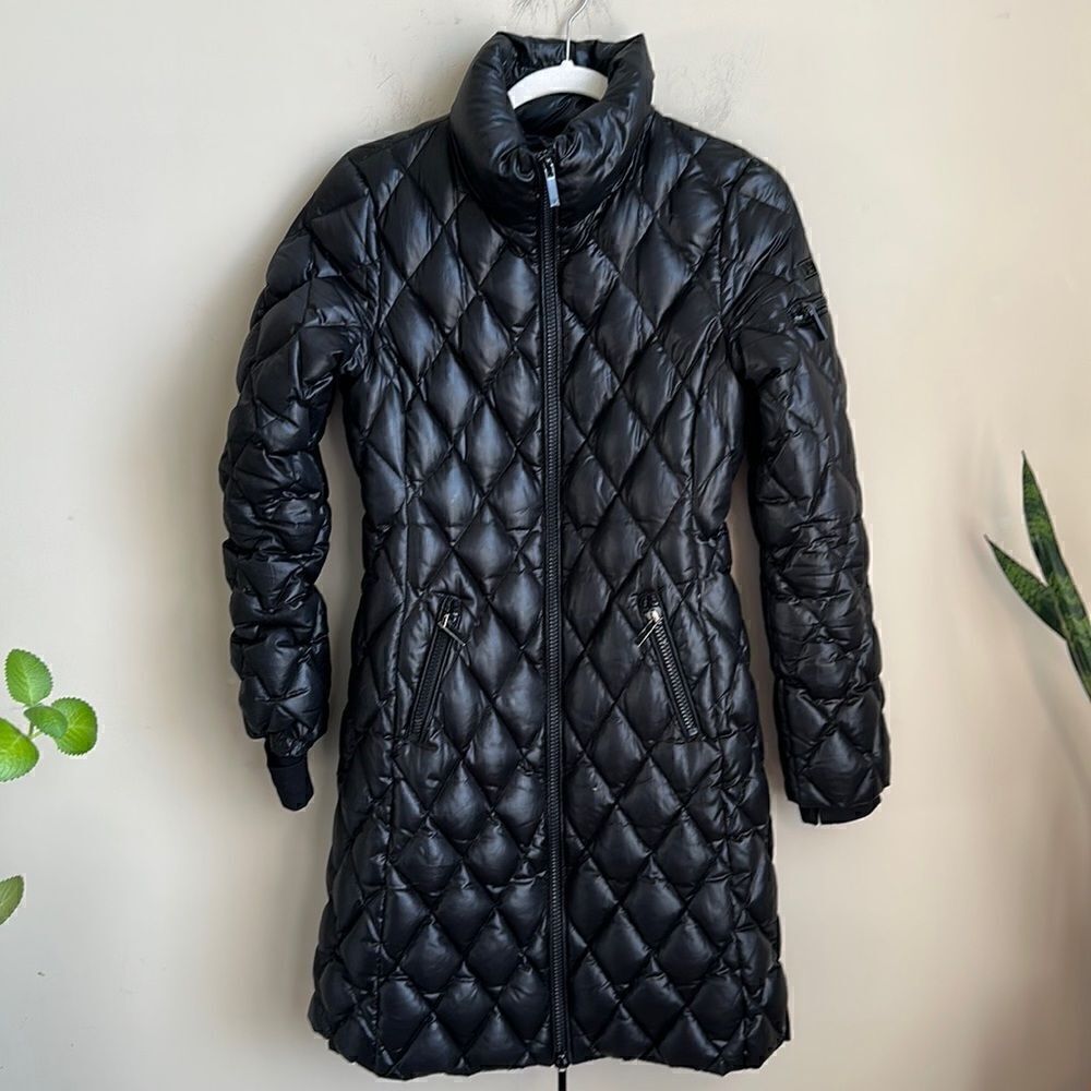 DVF Black Long Feather Blend Puffer Coat XS